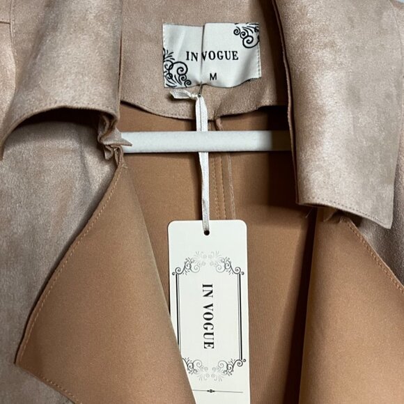 Faux Suede Belted Trench - unlined V752PS (Color: Dusty Pink, Size: M) - Picture 6 of 6